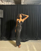 Strapless Sequin Embellished Midi Dress H5982
