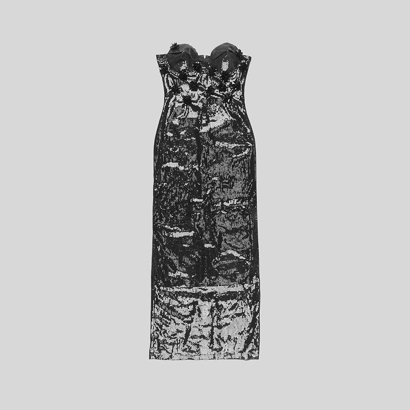 Strapless Sequin Embellished Midi Dress H5982