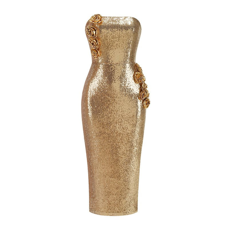 Strapless Sequin Embellished Midi Dress H6763