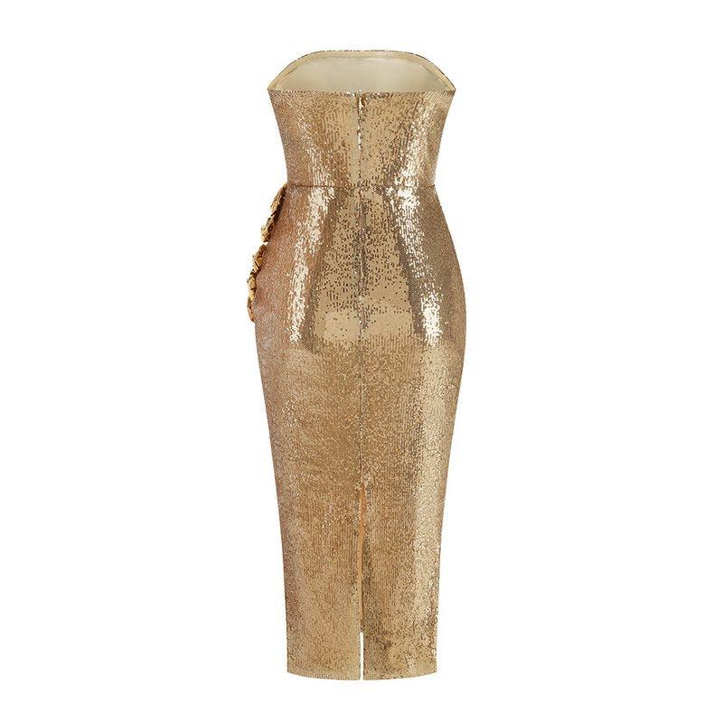 Strapless Sequin Embellished Midi Dress H6763