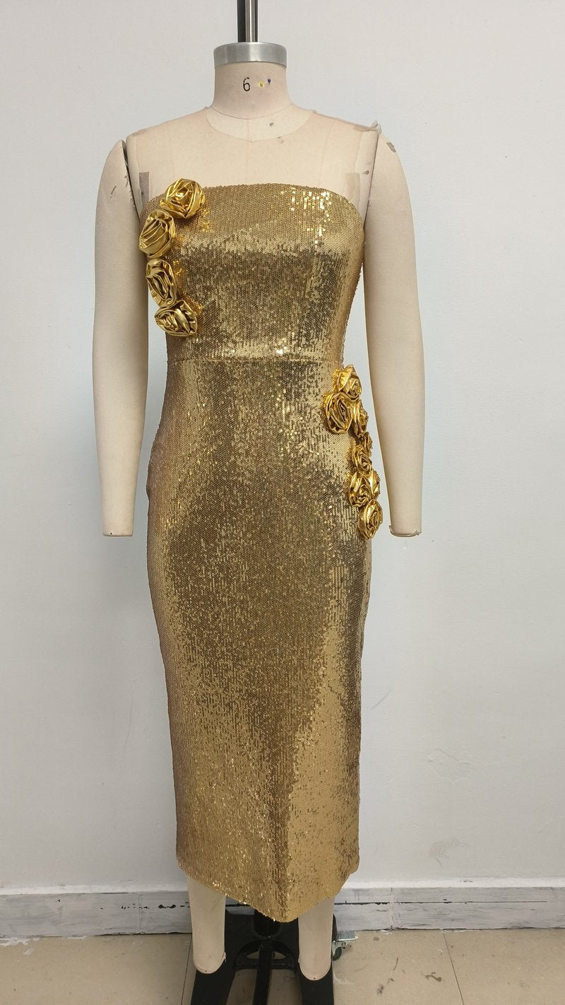 Strapless Sequin Embellished Midi Dress H6763