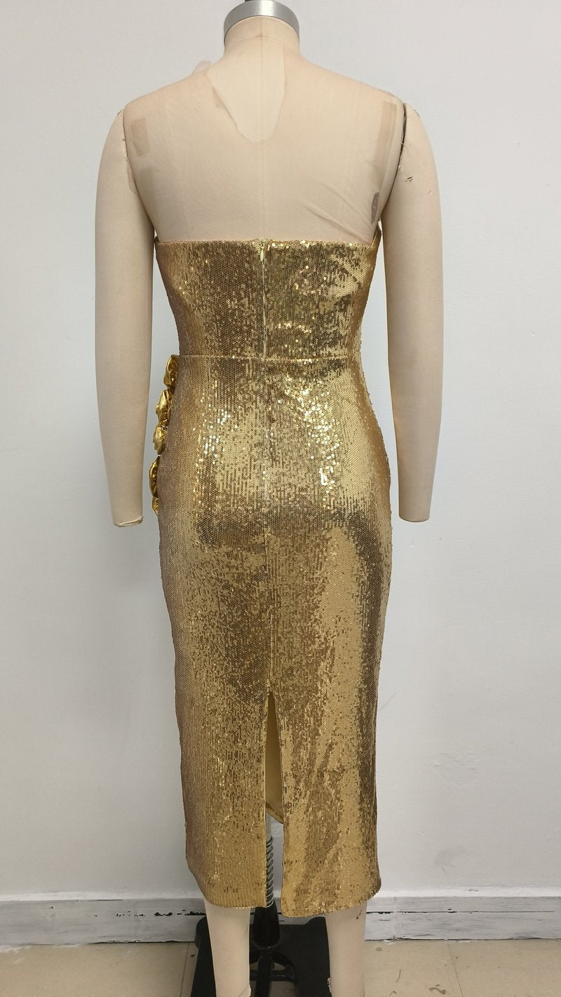 Strapless Sequin Embellished Midi Dress H6763