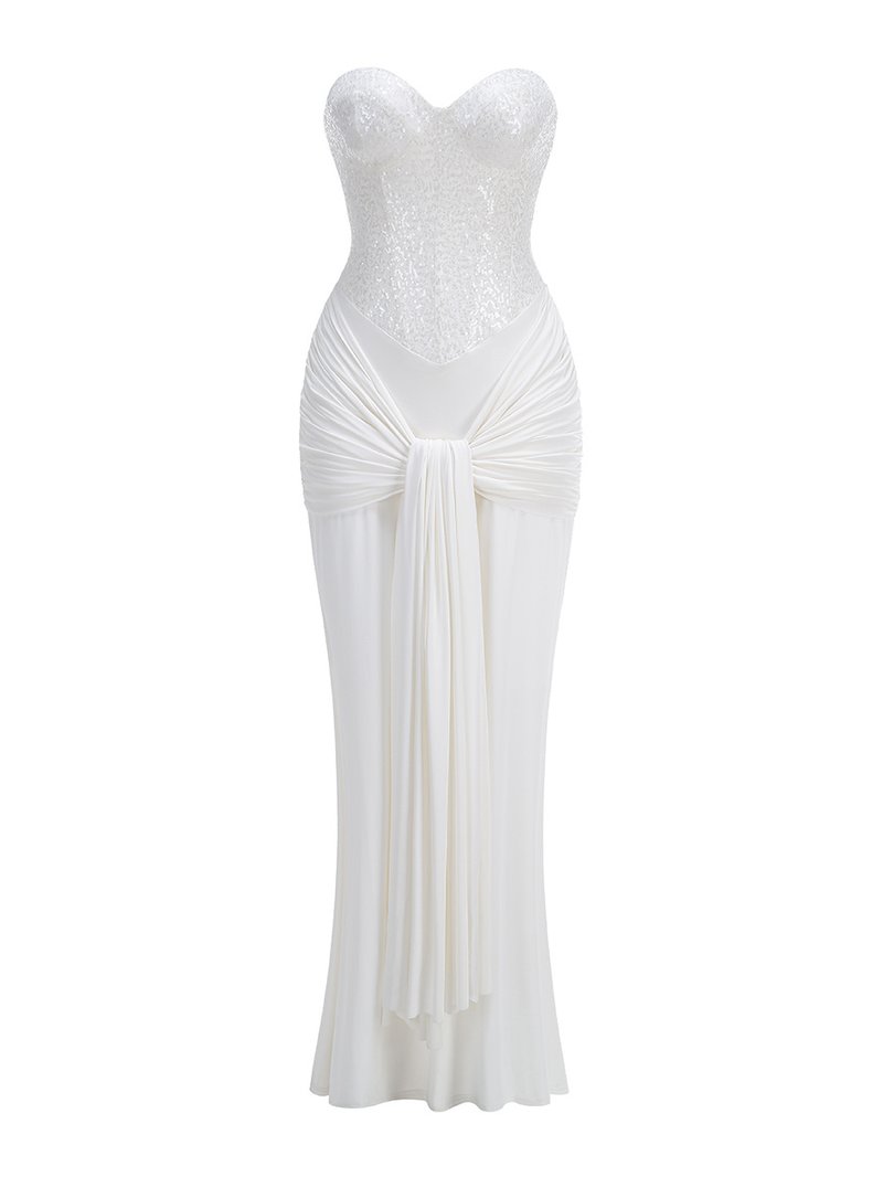 Strapless Sequin Gown with Draped Skirt H7106