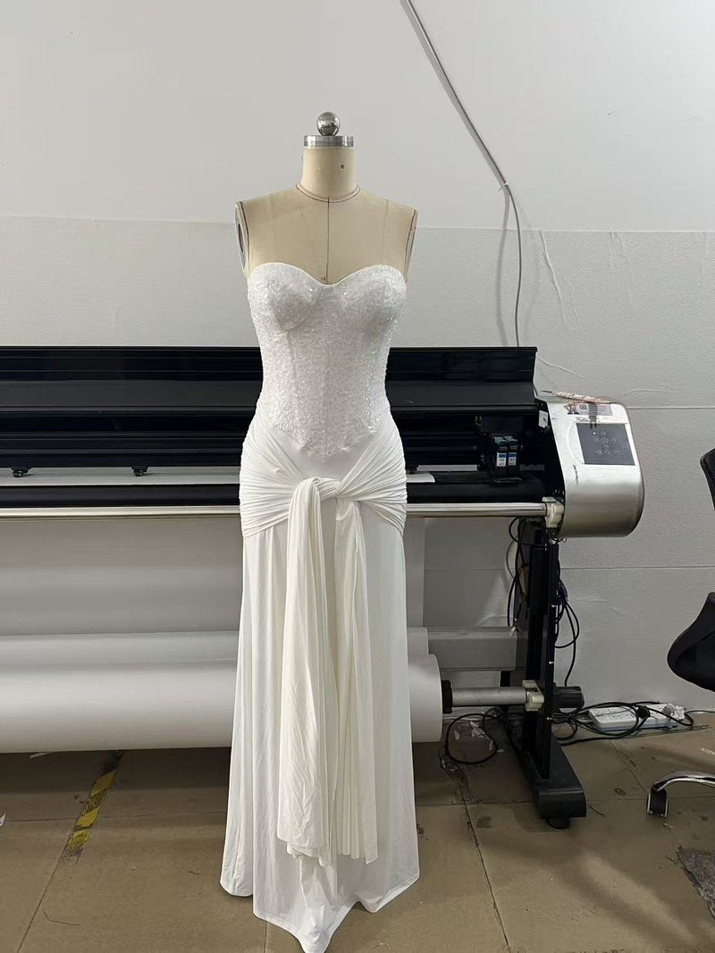 Strapless Sequin Gown with Draped Skirt H7106