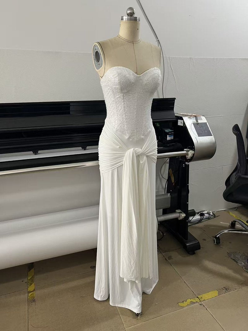 Strapless Sequin Gown with Draped Skirt H7106