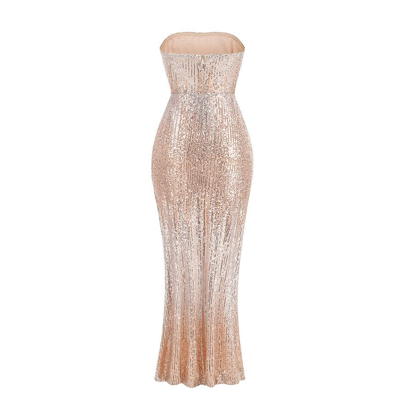 Strapless Sequin Gown with High Slit H6648