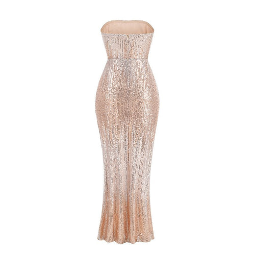 Strapless Sequin Gown with High Slit H6648