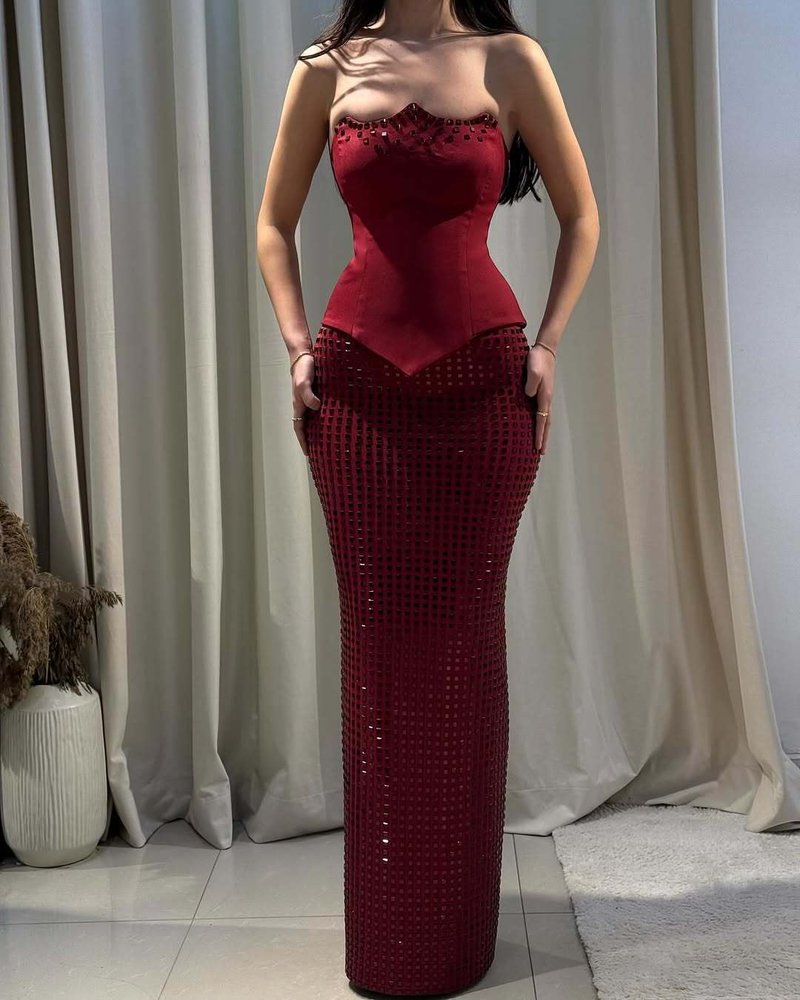 Strapless Sequin Mesh Mermaid Dress H7065