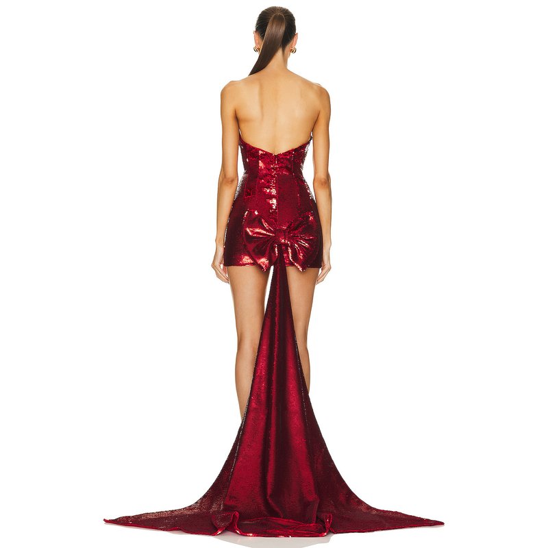 Strapless Sequin Mini Dress with Train H5974