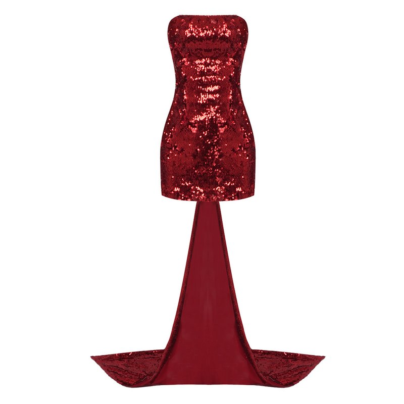 Strapless Sequin Mini Dress with Train H5974