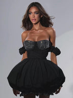 Strapless Sequin Puff Sleeve Mini Dress H6709