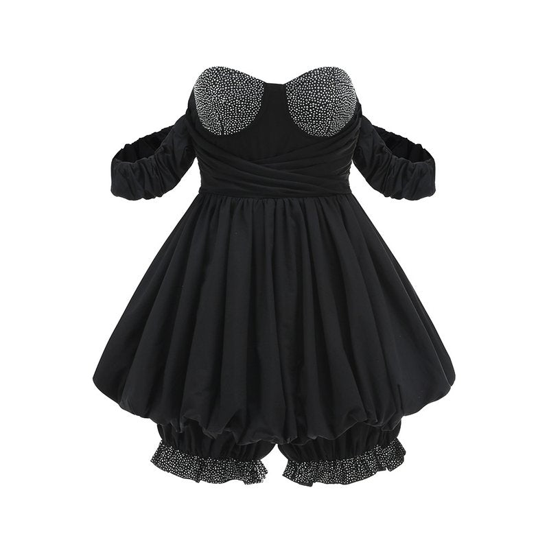 Strapless Sequin Puff Sleeve Mini Dress H6709