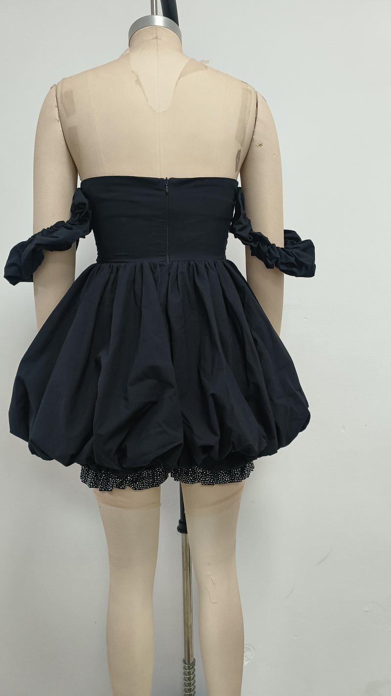 Strapless Sequin Puff Sleeve Mini Dress H6709