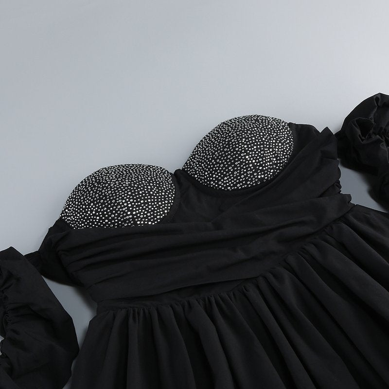 Strapless Sequin Puff Sleeve Mini Dress H6709