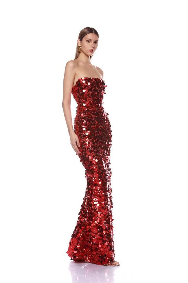 Strapless Sequin Red Mermaid Gown H6623