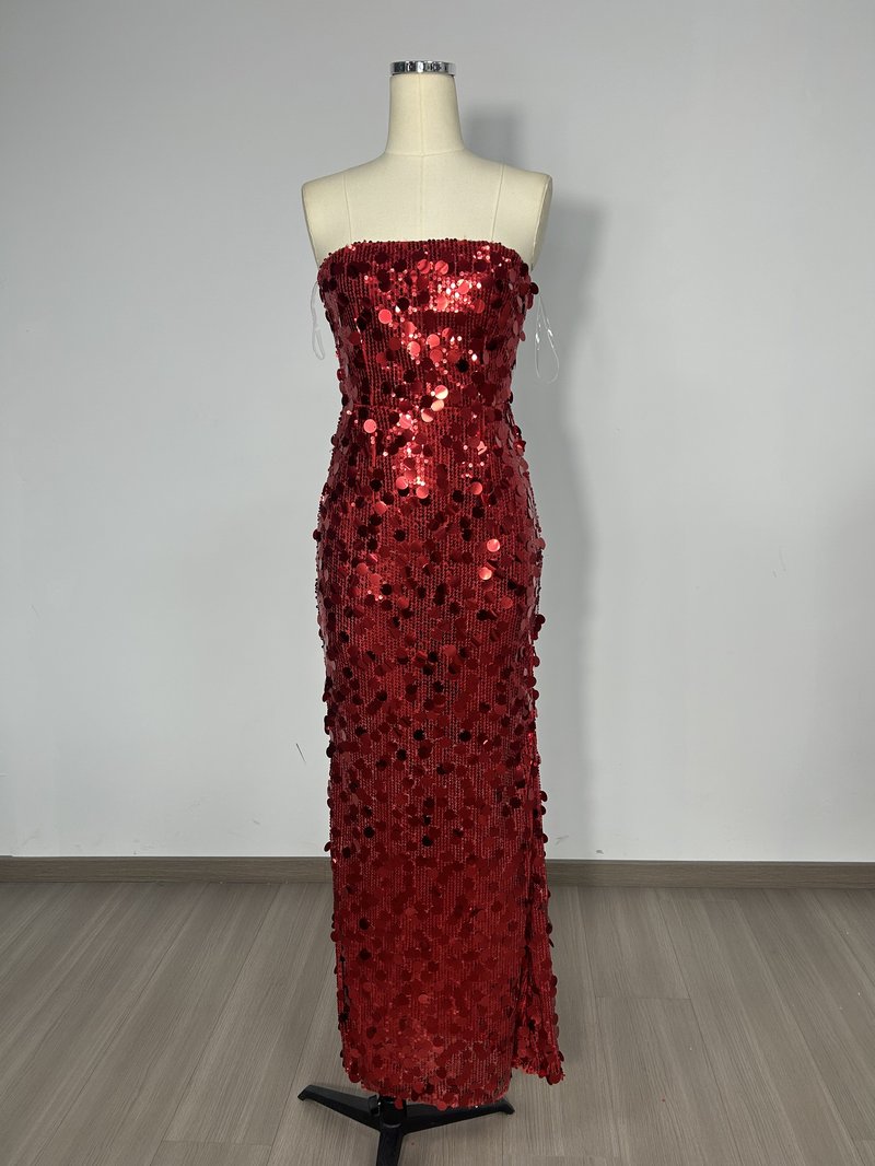 Strapless Sequin Red Mermaid Gown H6623