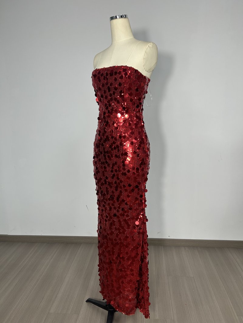 Strapless Sequin Red Mermaid Gown H6623
