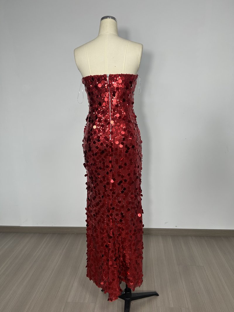 Strapless Sequin Red Mermaid Gown H6623