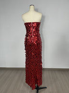 Strapless Sequin Red Mermaid Gown H6623
