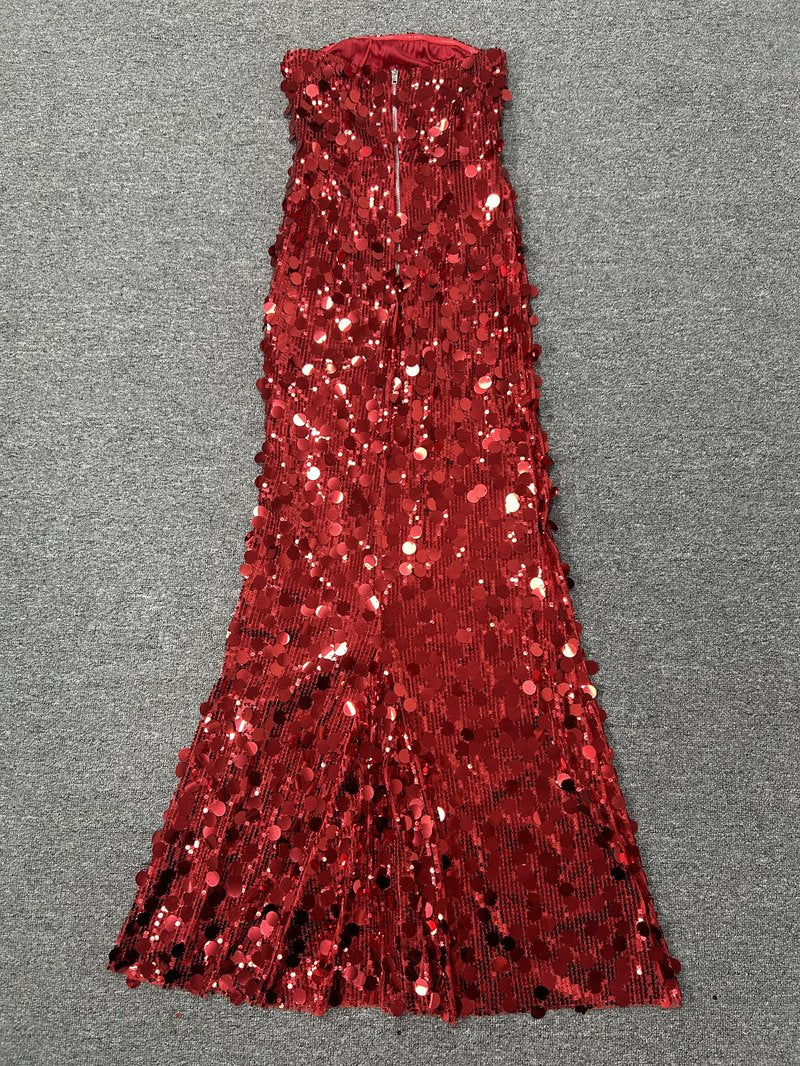 Strapless Sequin Red Mermaid Gown H6623