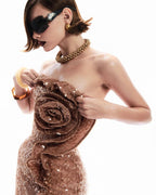 Strapless Sequin Rose Mini Dress H6748
