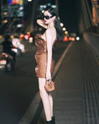 Strapless Sequin Rose Mini Dress H6748