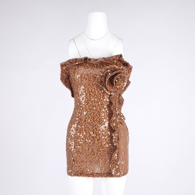 Strapless Sequin Rose Mini Dress H6748