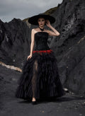 Strapless Sequin Ruffle Maxi Dress H7113