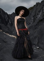 Strapless Sequin Ruffle Maxi Dress H7113