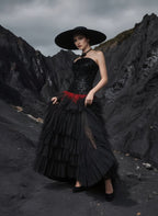 Strapless Sequin Ruffle Maxi Dress H7113