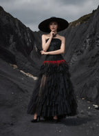 Strapless Sequin Ruffle Maxi Dress H7113