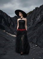 Strapless Sequin Ruffle Maxi Dress H7113