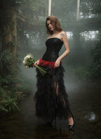 Strapless Sequin Ruffle Maxi Dress H7113