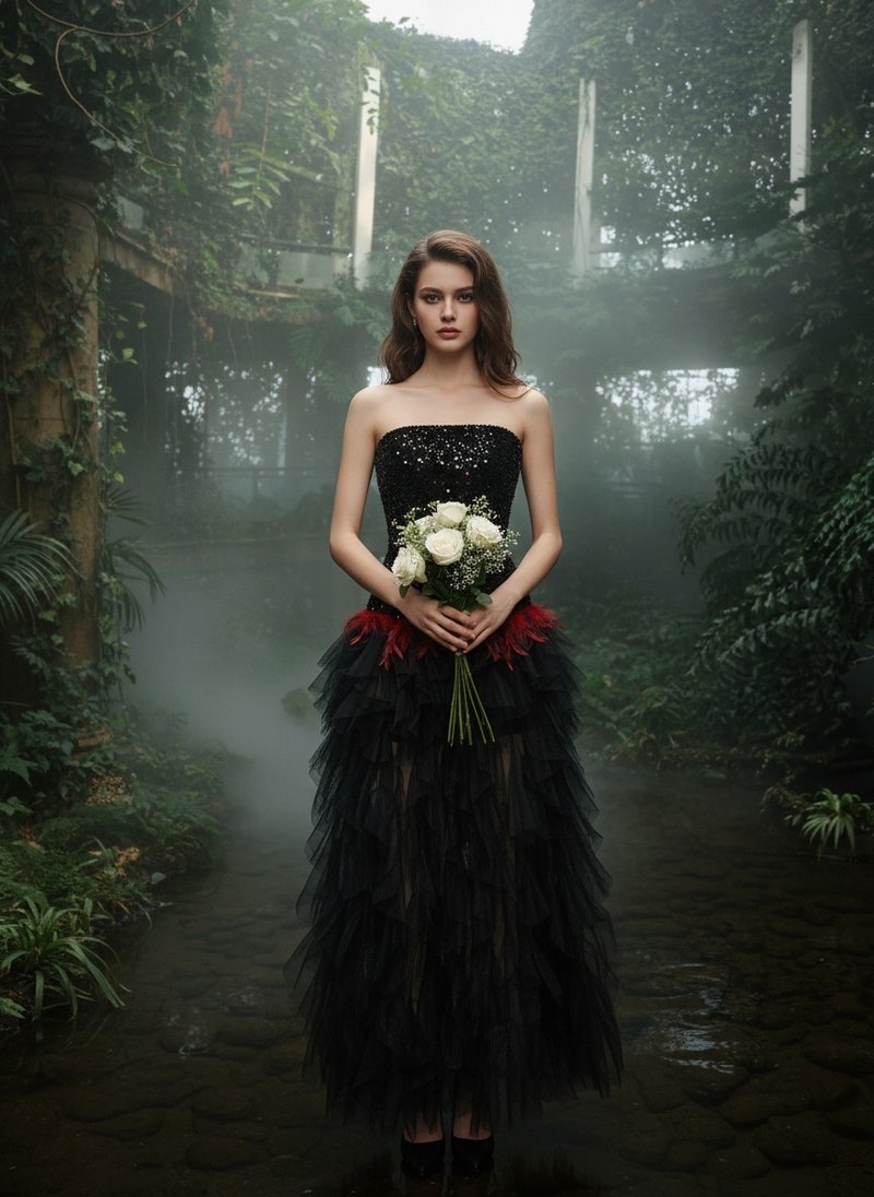 Strapless Sequin Ruffle Maxi Dress H7113