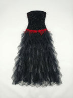 Strapless Sequin Ruffle Maxi Dress H7113
