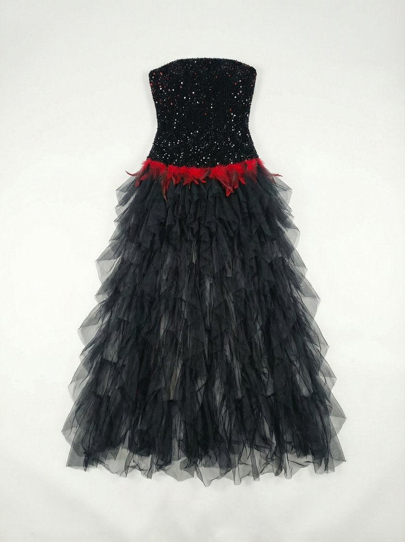 Strapless Sequin Ruffle Maxi Dress H7113