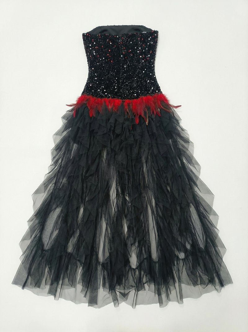 Strapless Sequin Ruffle Maxi Dress H7113