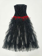 Strapless Sequin Ruffle Maxi Dress H7113