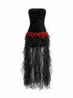 Strapless Sequin Ruffle Maxi Dress H7113