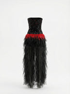 Strapless Sequin Ruffle Maxi Dress H7113