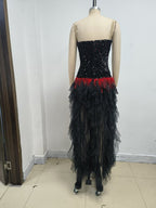 Strapless Sequin Ruffle Maxi Dress H7113