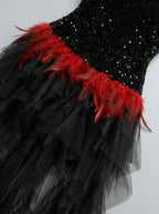 Strapless Sequin Ruffle Maxi Dress H7113