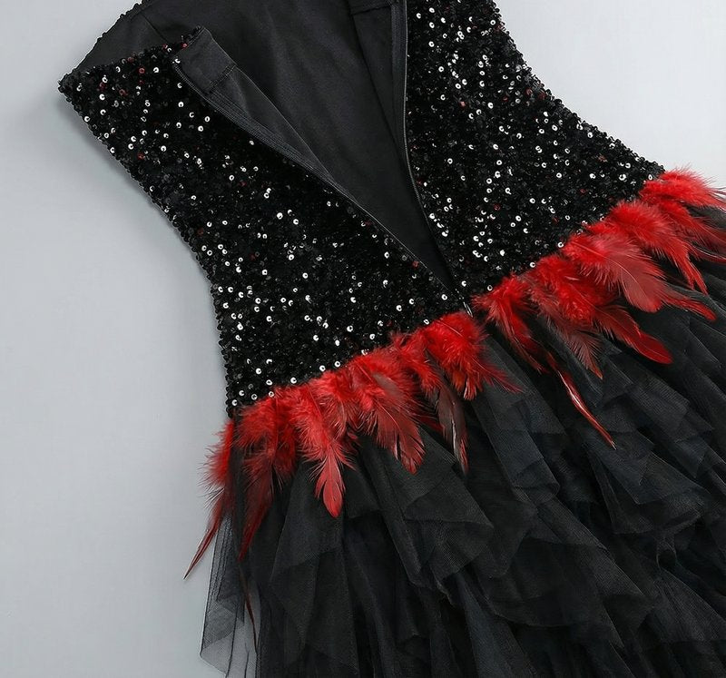 Strapless Sequin Ruffle Maxi Dress H7113