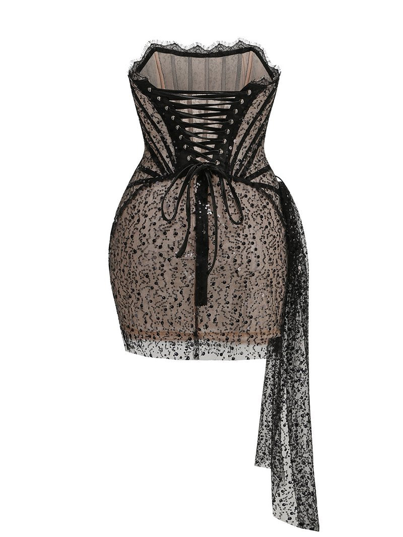 Strapless Sequin Sheer Mini Dress H6186