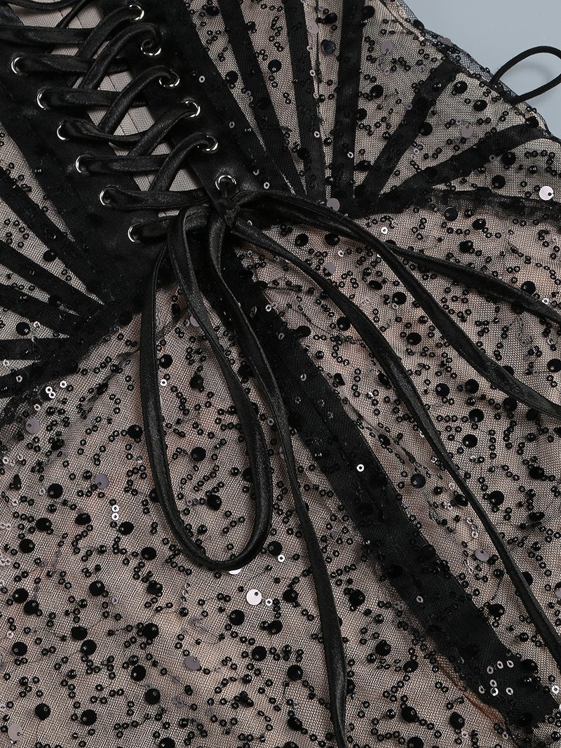 Strapless Sequin Sheer Mini Dress H6186