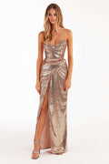 Strapless Sequin Wrap Maxi Dress H6058