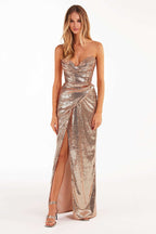 Strapless Sequin Wrap Maxi Dress H6058
