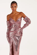 Strapless Sequin Wrap Maxi Dress H6058