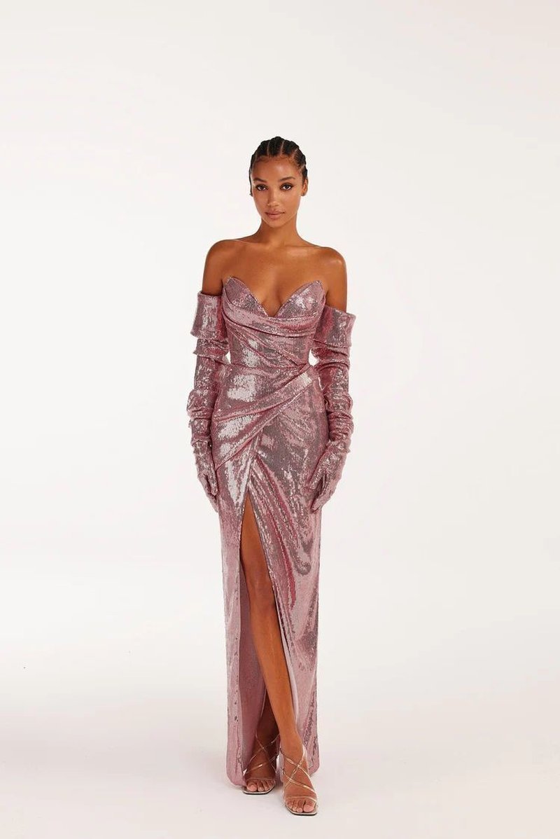 Strapless Sequin Wrap Maxi Dress H6058