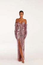 Strapless Sequin Wrap Maxi Dress H6058
